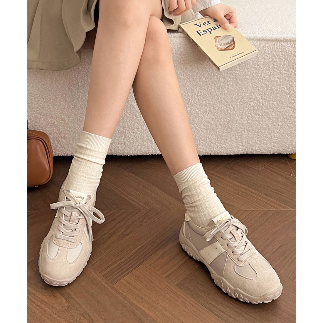 レースレディース Lace Ladies レザー調 レースアップ ベーシック スニーカー （グレージュ） グレージュ