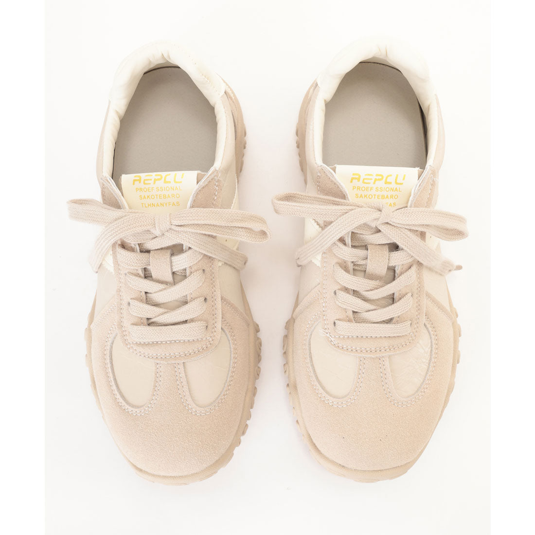 レースレディース Lace Ladies レザー調 レースアップ ベーシック スニーカー （グレージュ） グレージュ