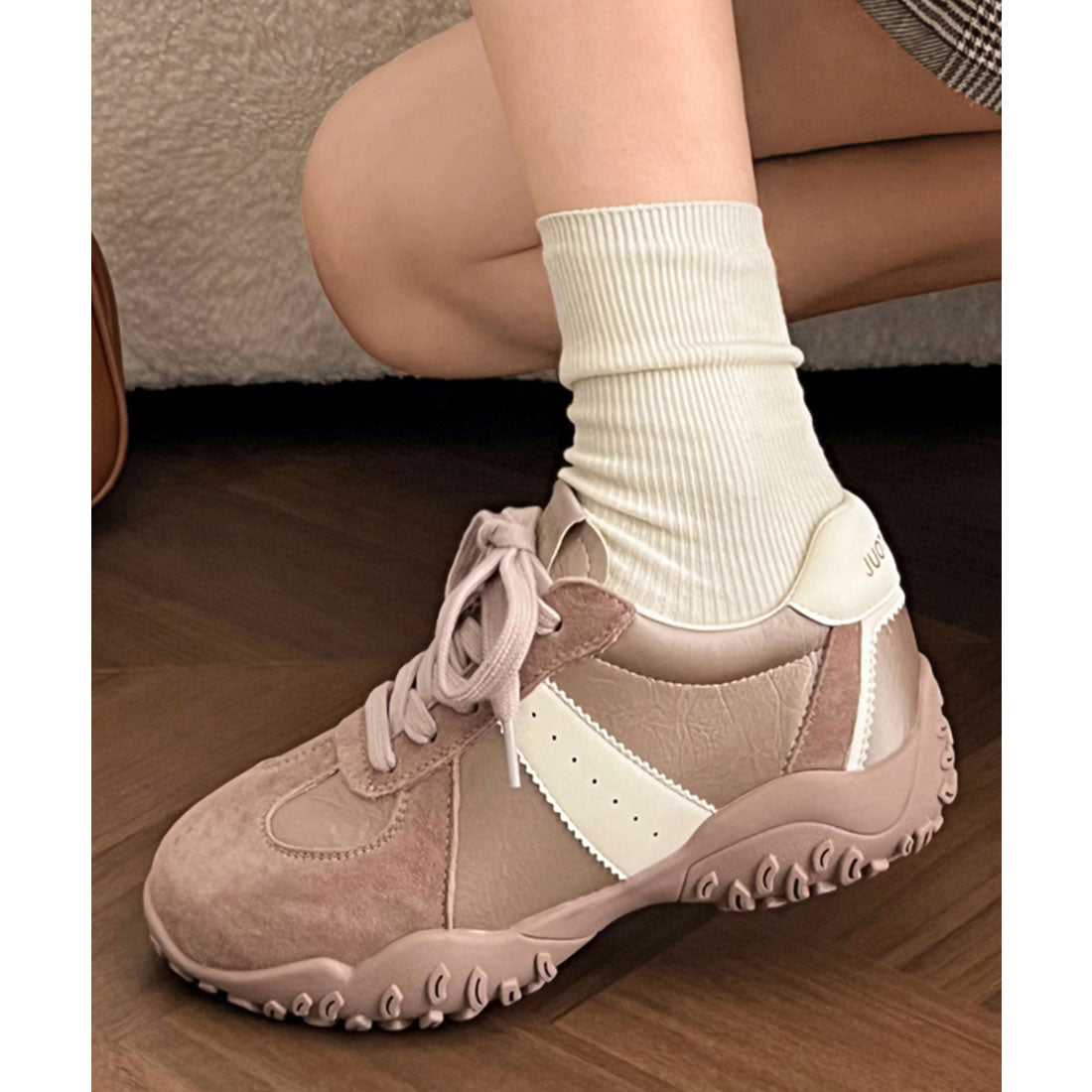 レースレディース Lace Ladies レザー調 レースアップ ベーシック スニーカー （パープル） パープル
