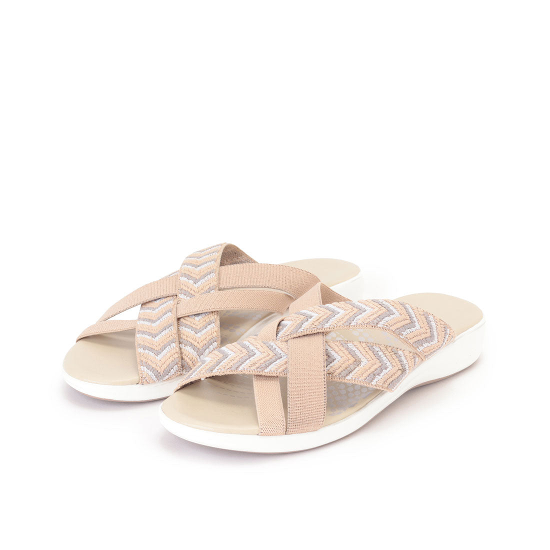 レースレディース Lace Ladies クロス ストラップ 厚底 スライド サンダル （ベージュ） ベージュ