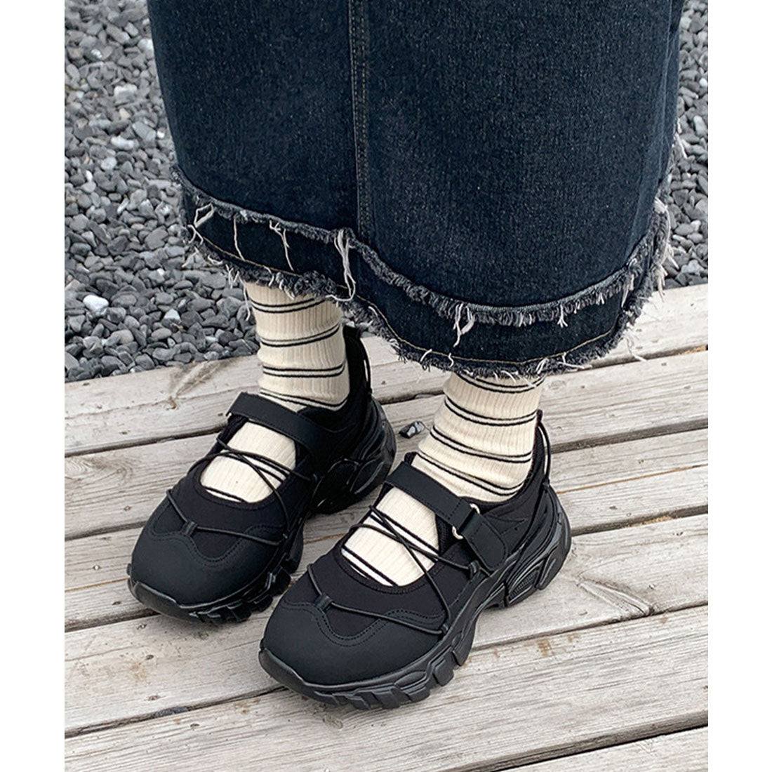 レースレディース Lace Ladies ナロー ストラップ付き 厚底 メリージェーン シューズ （ブラック） ブラック