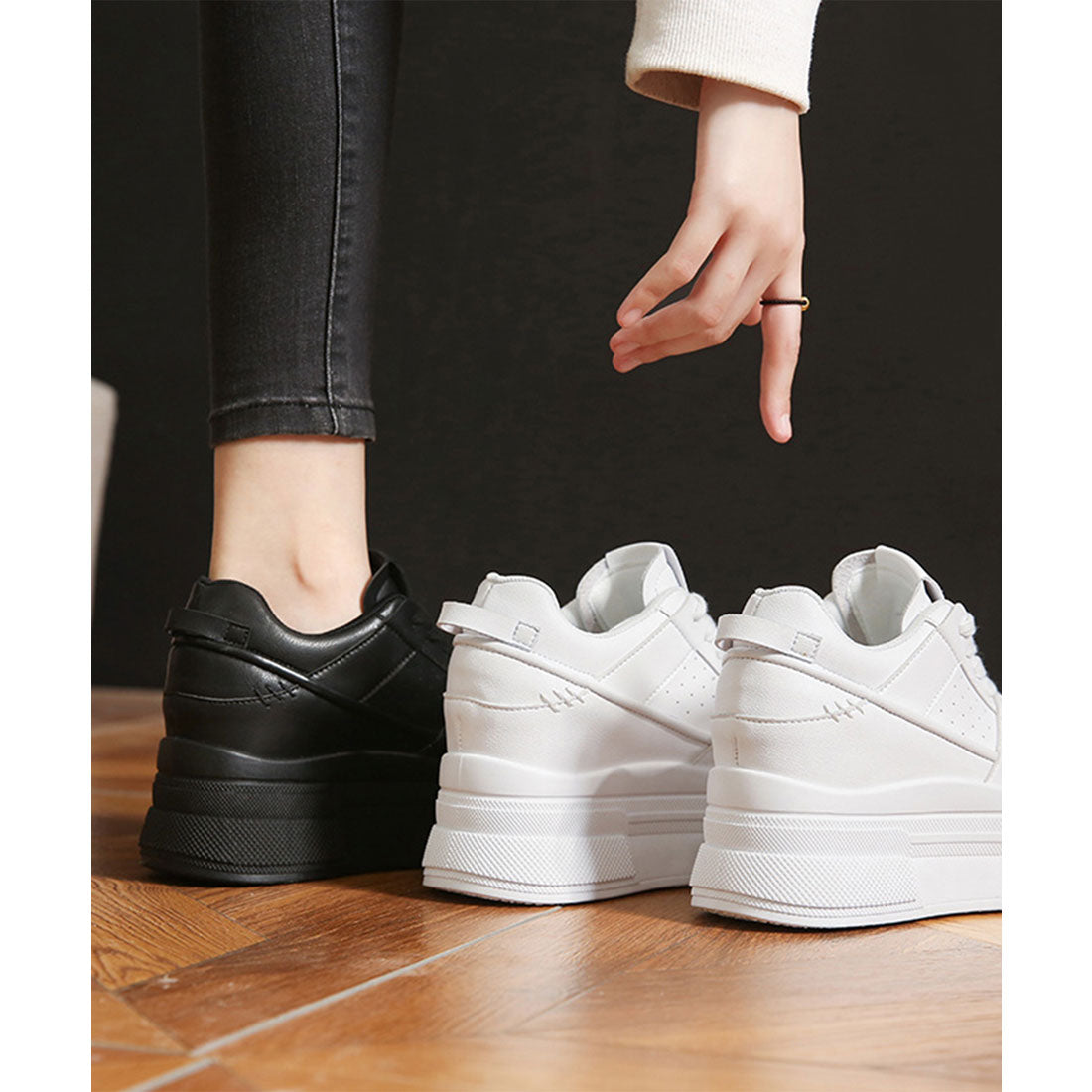 レースレディース Lace Ladies ワンカラー 厚底 ストラップ スニーカー （ブラック） ブラック