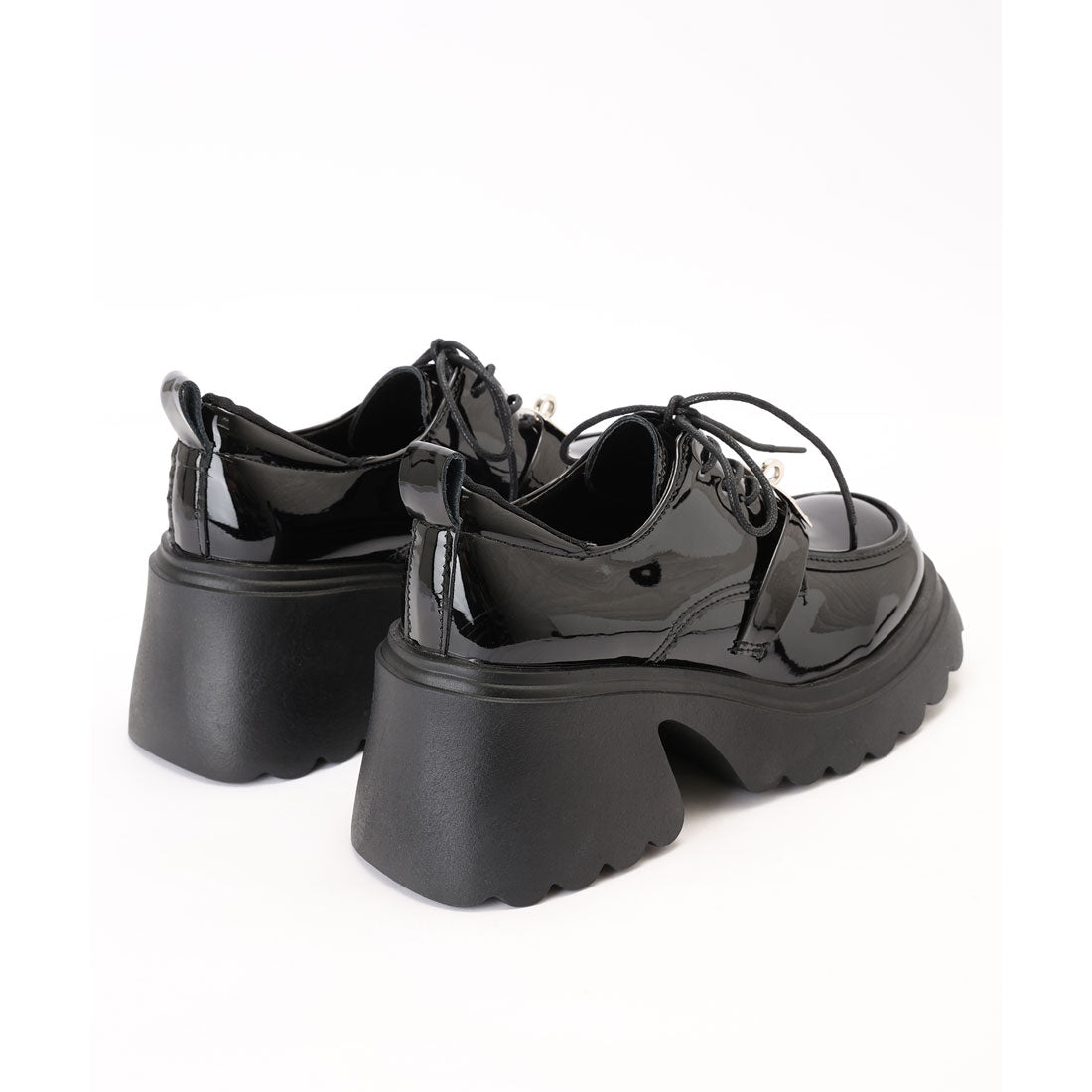 レースレディース Lace Ladies パテント調 ひねり金具 レースアップ 厚底 シューズ （ブラック） ブラック