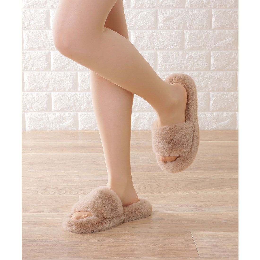 レースレディース Lace Ladies リッチ ファー カラー フラット スリッパ