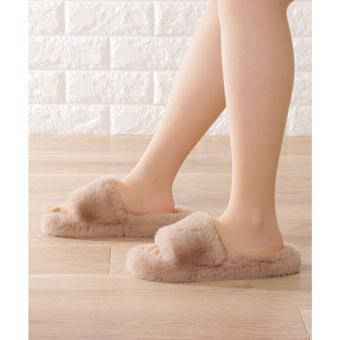 レースレディース Lace Ladies リッチ ファー カラー フラット スリッパ