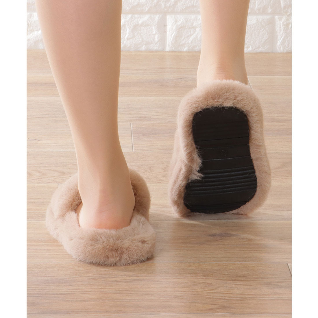 レースレディース Lace Ladies リッチ ファー カラー フラット スリッパ