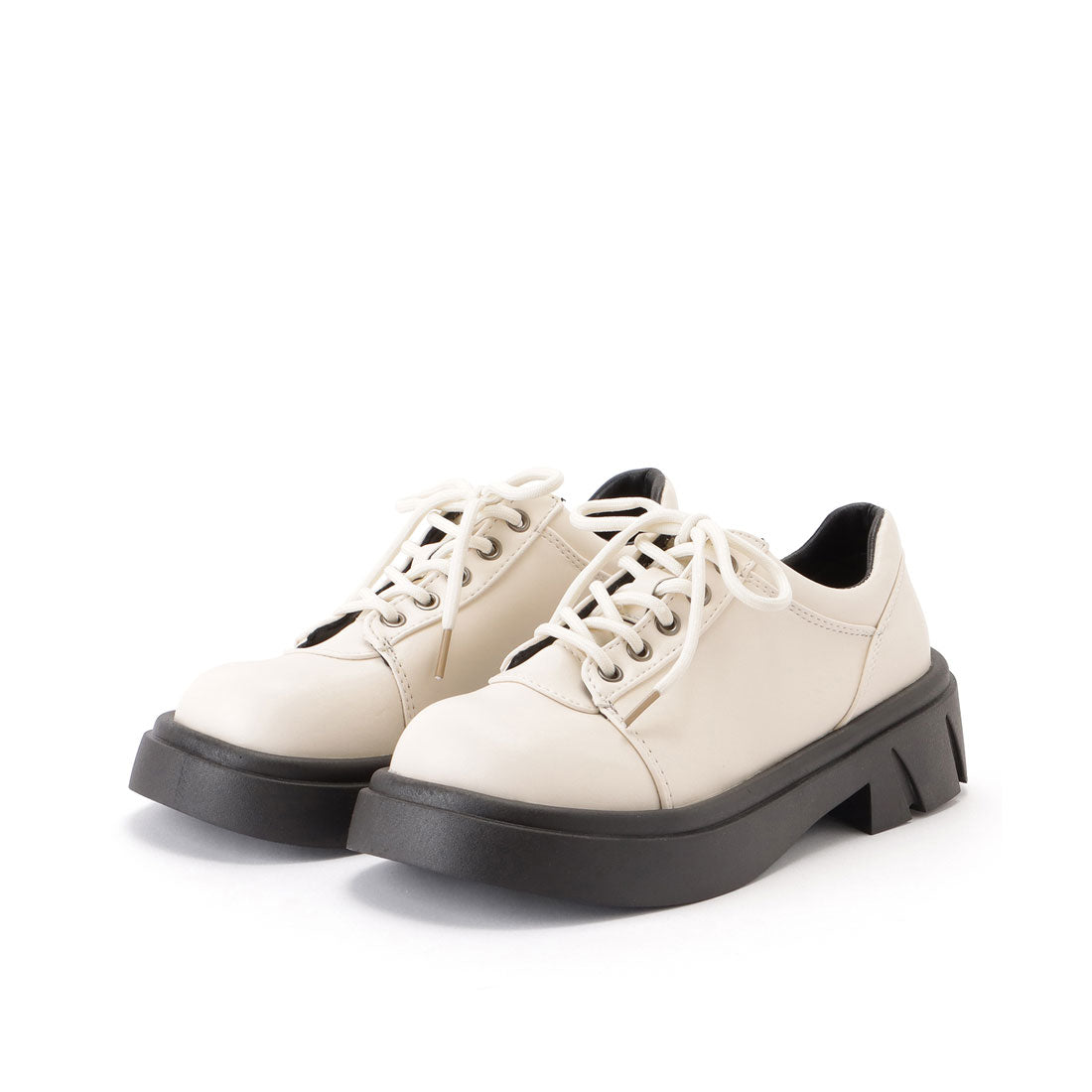 レースレディース Lace Ladies フェイクレザー 厚底 レースアップ ラウンド スニーカー （アイボリー） アイボリー