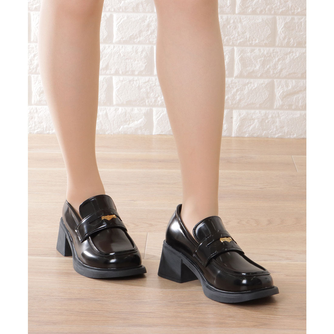 レースレディース Lace Ladies チャンキー ヒール ラウンド コイン ローファー （ブラック） ブラック