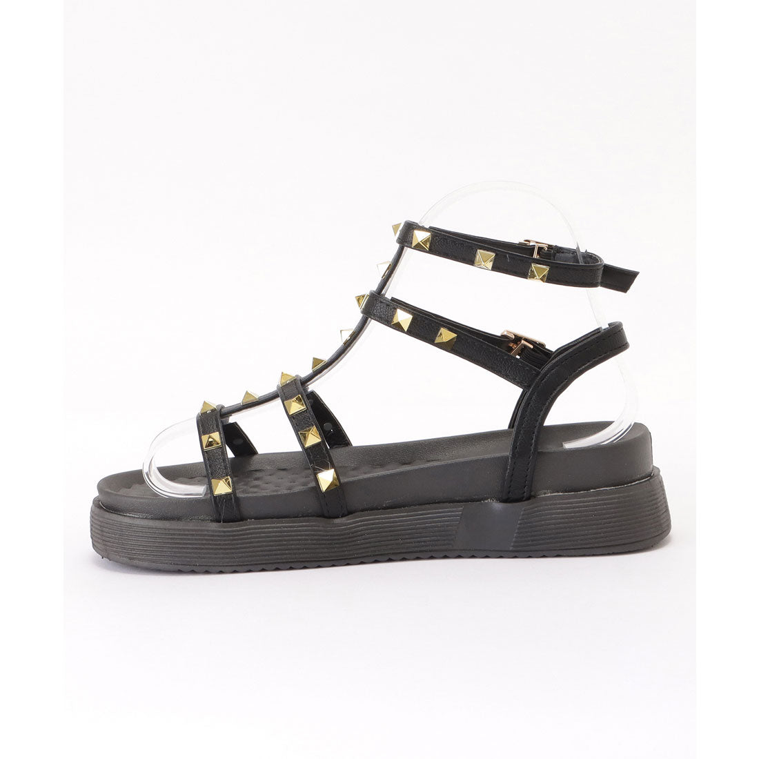 レースレディース Lace Ladies スタッズ付きクリアヒールストラップサンダル