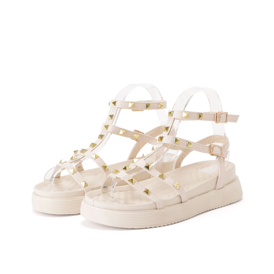 レースレディース Lace Ladies スタッズ付きクリアヒールストラップサンダル,アイボリー