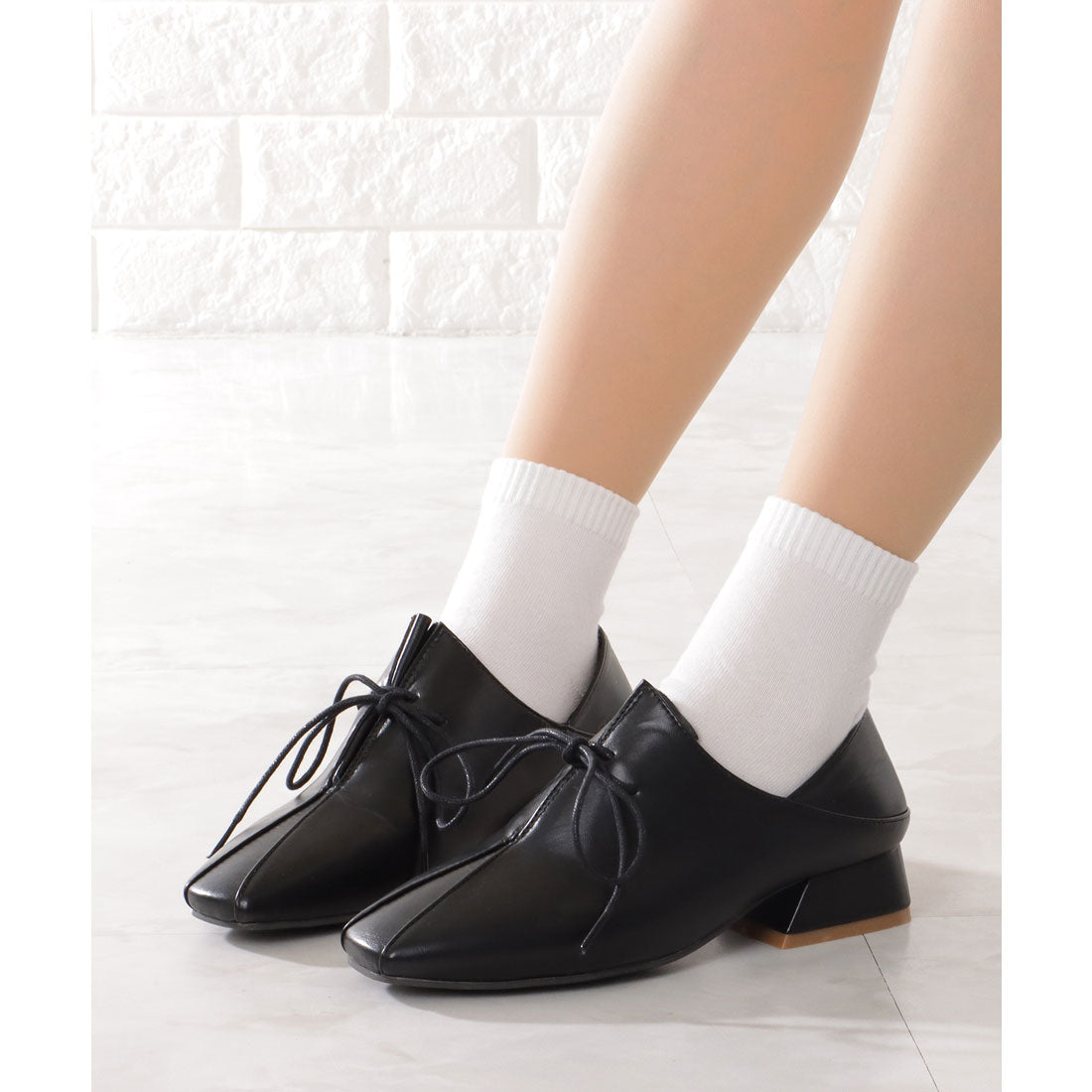 レースレディース Lace Ladies 2WAY レザー調 レースアップ チャンキー シューズ （ブラック） ブラック