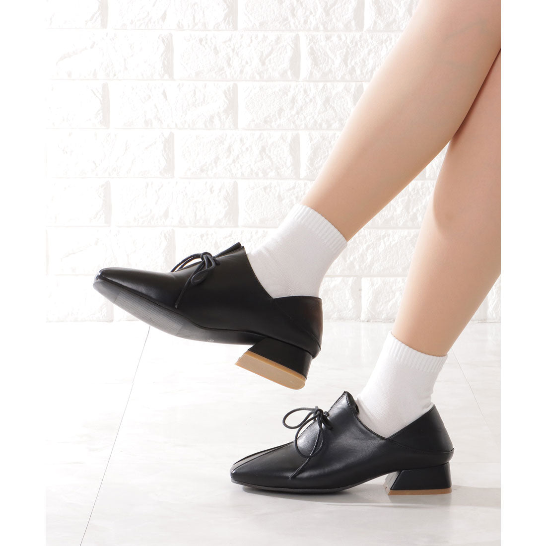 レースレディース Lace Ladies 2WAY レザー調 レースアップ チャンキー シューズ （ブラック） ブラック