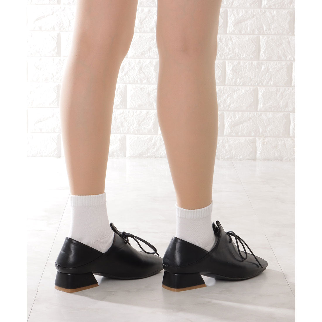 レースレディース Lace Ladies 2WAY レザー調 レースアップ チャンキー シューズ （ブラック） ブラック