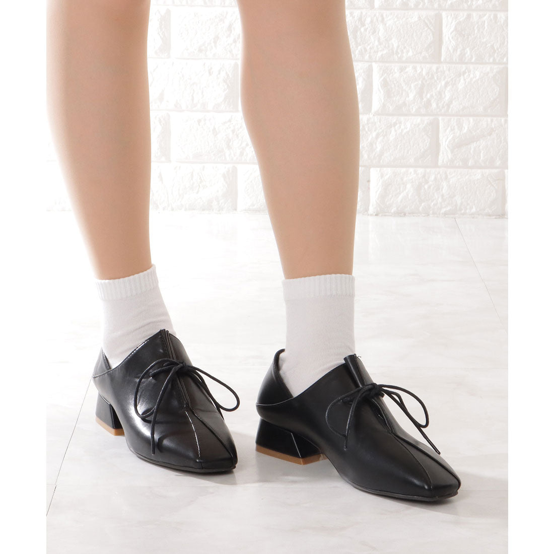 レースレディース Lace Ladies 2WAY レザー調 レースアップ チャンキー シューズ （ブラック） ブラック