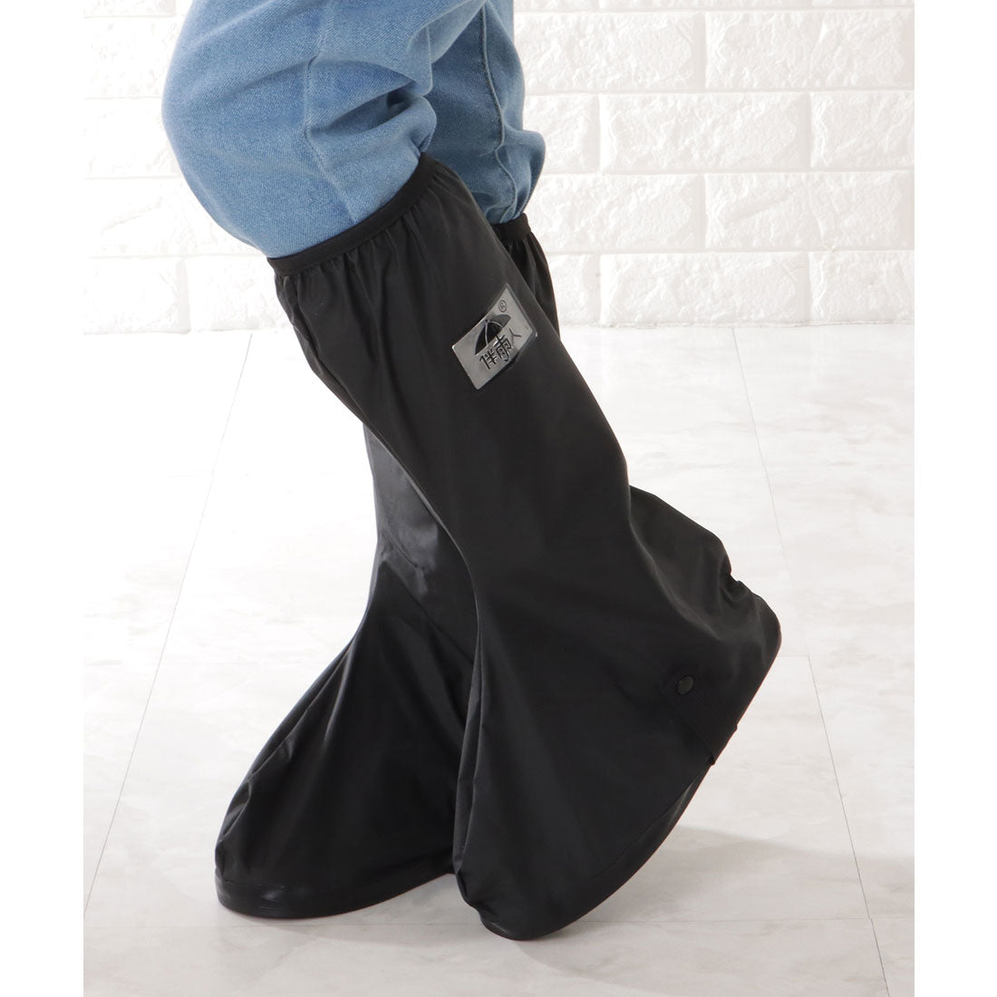 レースレディース Lace Ladies 反射テープ付き 防水 ロング シューズ カバー （ブラック） ブラック