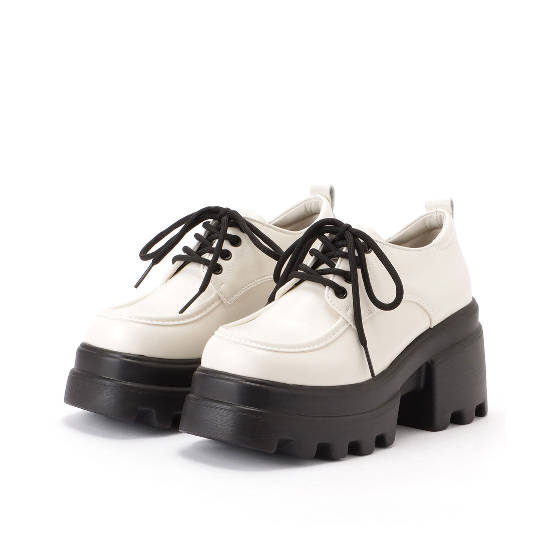 レースレディース Lace Ladies フェイクレザー 厚底 ストラップ ドレス シューズ （アイボリー） アイボリー