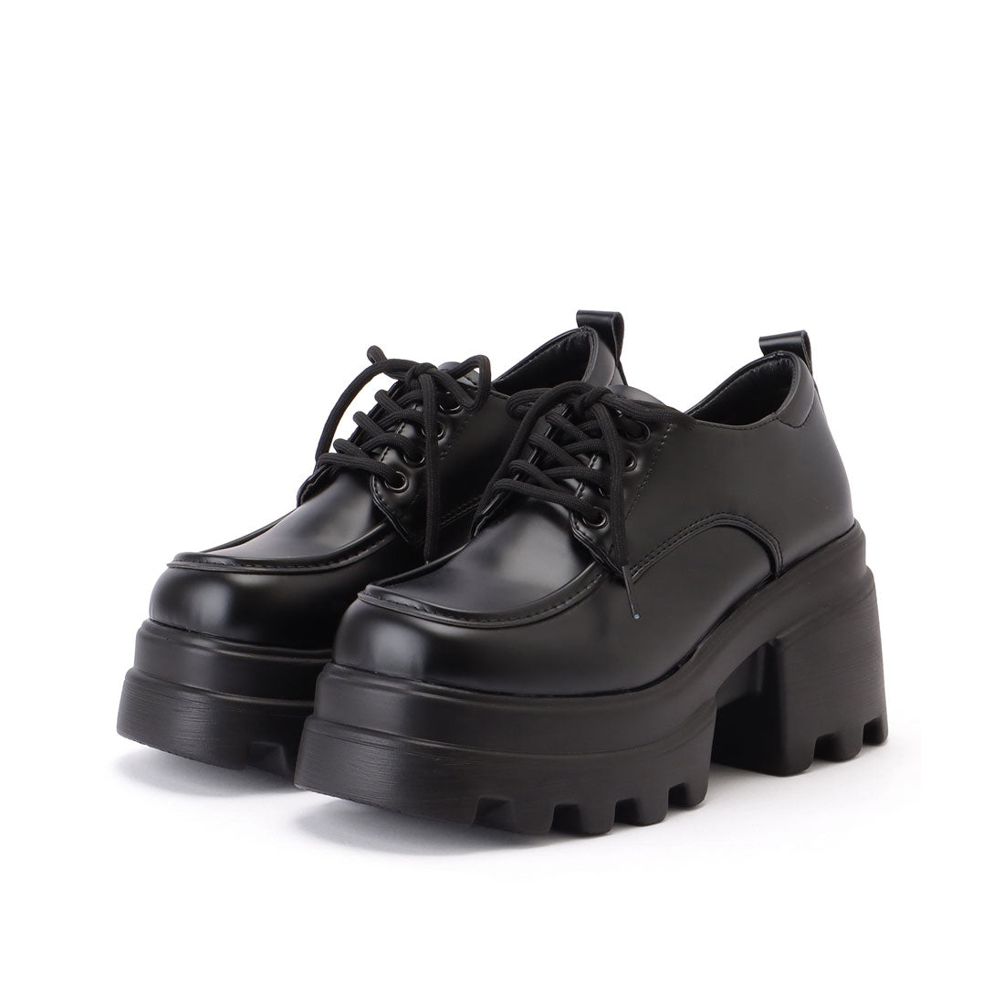 レースレディース Lace Ladies フェイクレザー 厚底 ストラップ ドレス シューズ （スムースブラック） スムースブラック