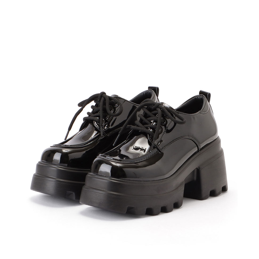 レースレディース Lace Ladies フェイクレザー 厚底 ストラップ ドレス シューズ （エナメルブラック） エナメルブラック