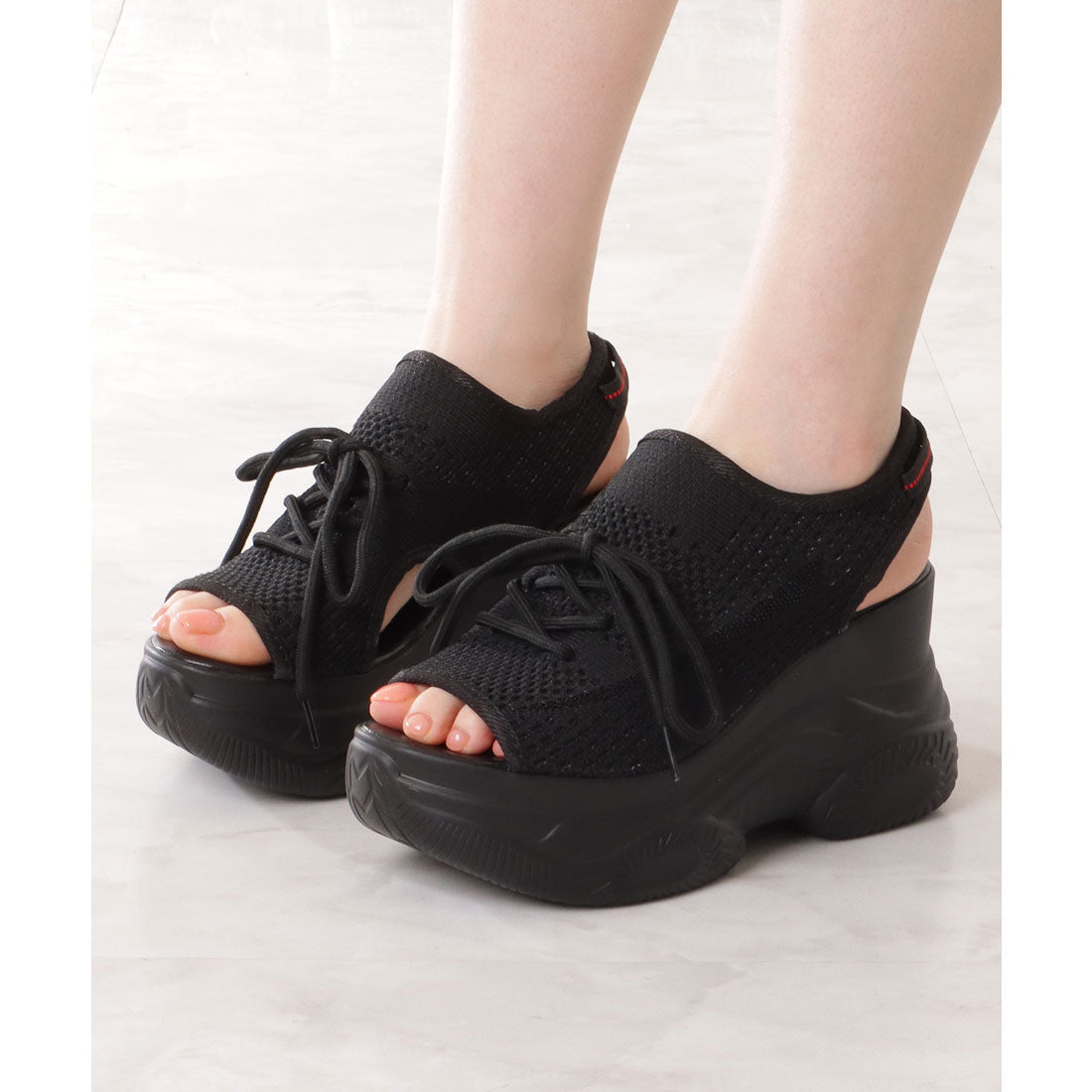 レースレディース Lace Ladies メッシュ レースアップ 厚底 スニーカー サンダル （ブラック） ブラック