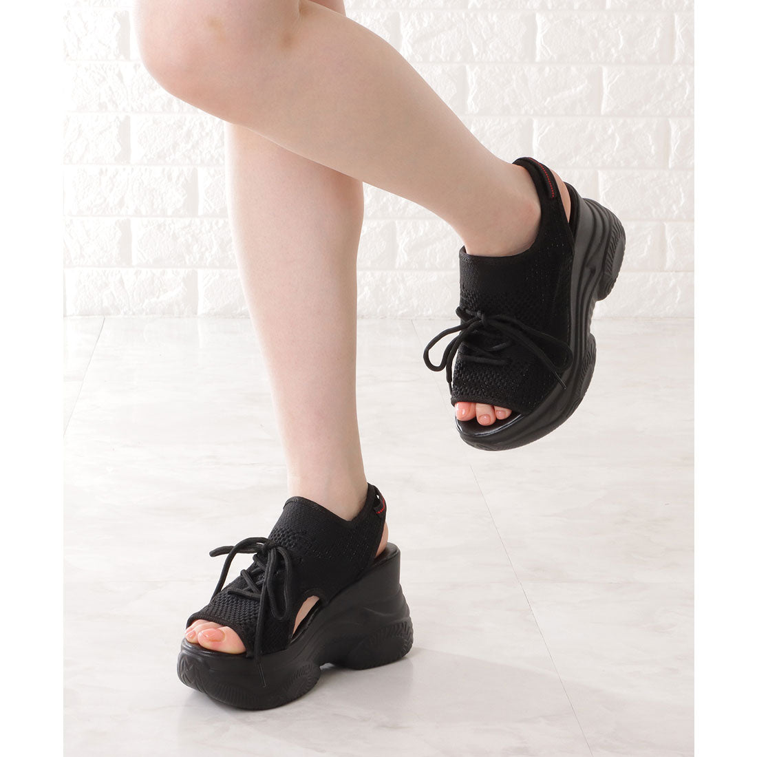 レースレディース Lace Ladies メッシュ レースアップ 厚底 スニーカー サンダル （ブラック） ブラック