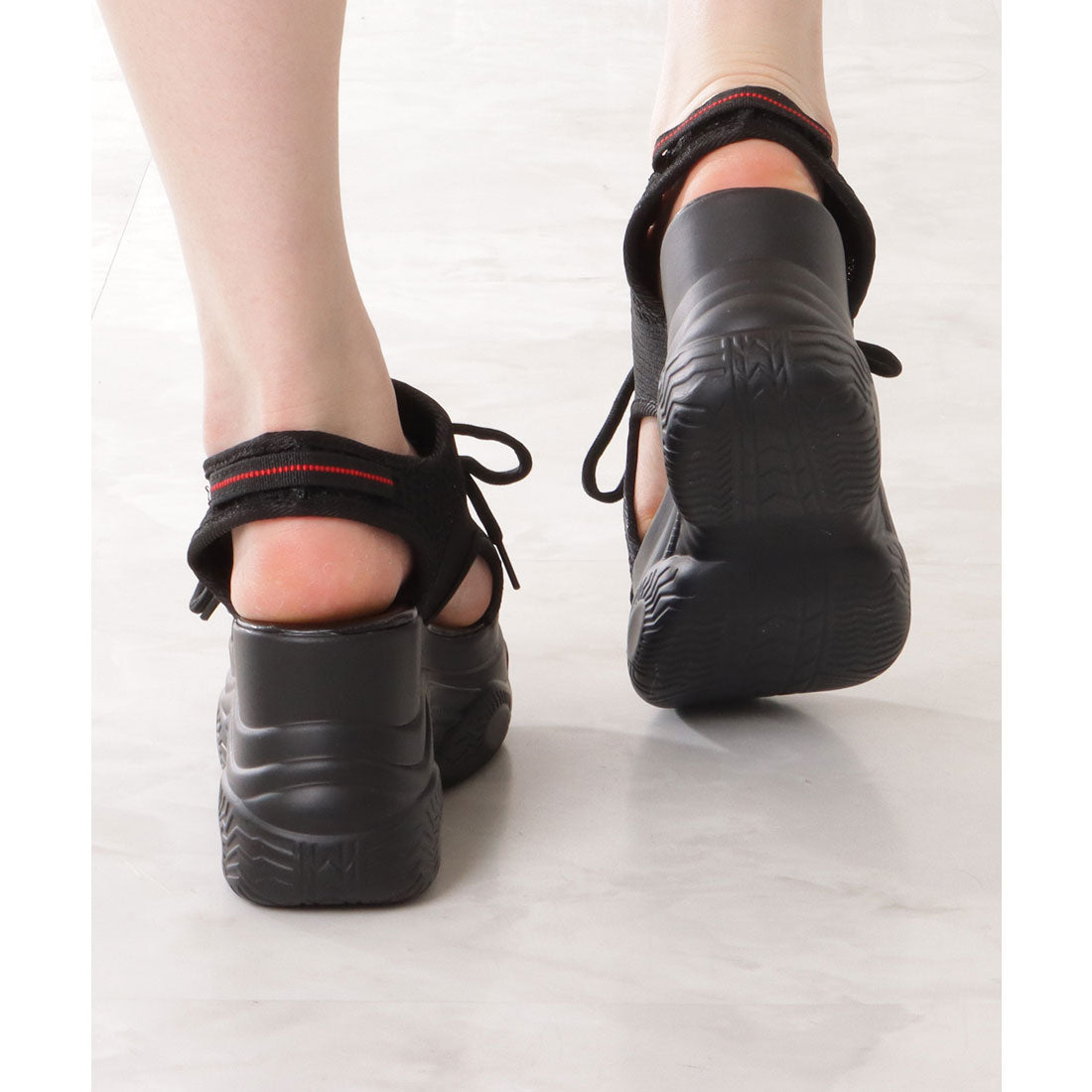 レースレディース Lace Ladies メッシュ レースアップ 厚底 スニーカー サンダル （ブラック） ブラック