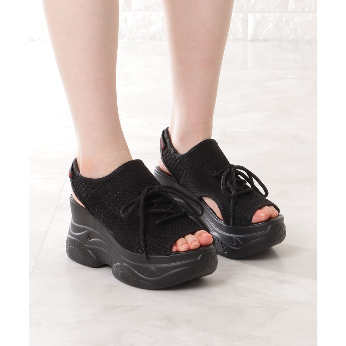 レースレディース Lace Ladies メッシュ レースアップ 厚底 スニーカー サンダル （ブラック） ブラック