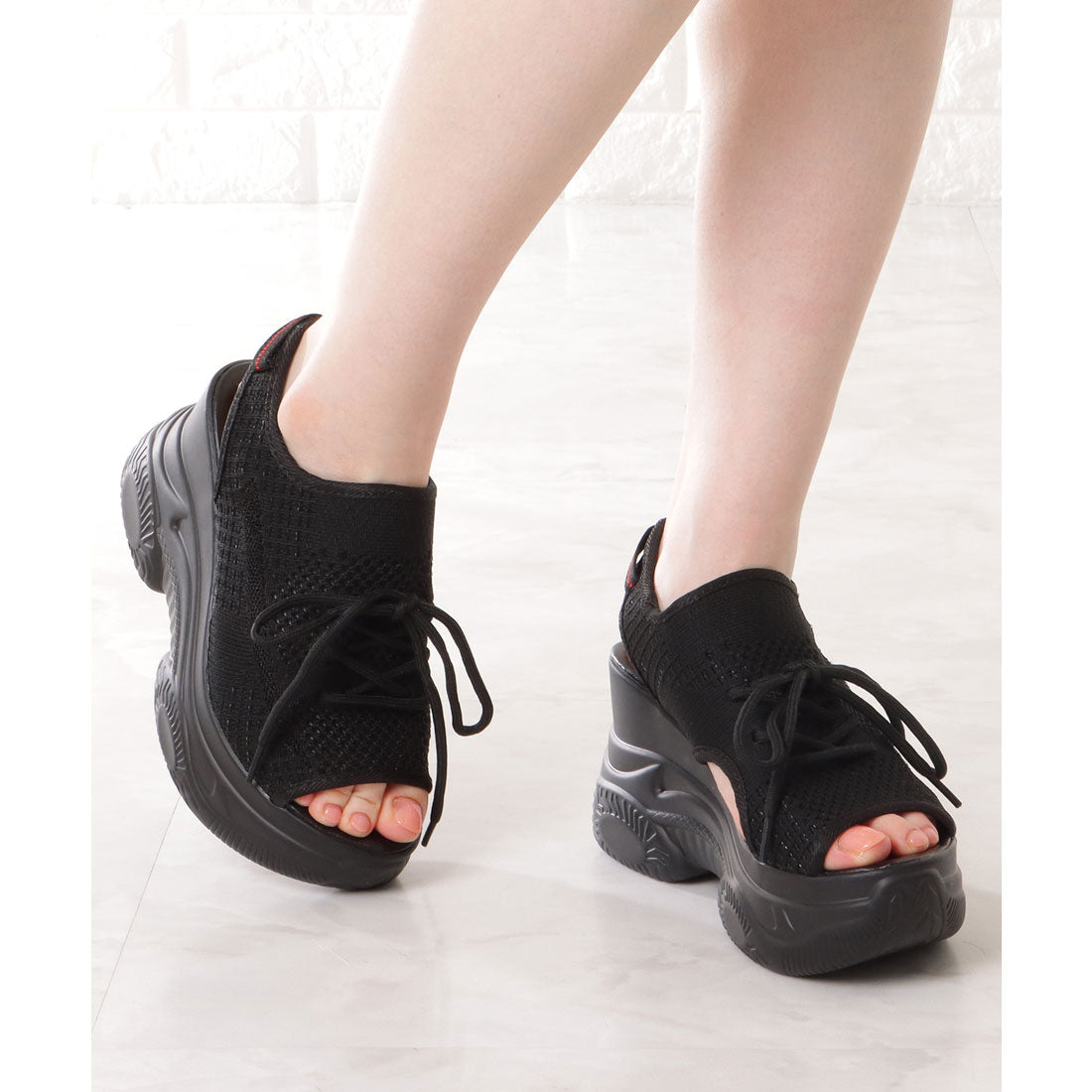 レースレディース Lace Ladies メッシュ レースアップ 厚底 スニーカー サンダル （ブラック） ブラック