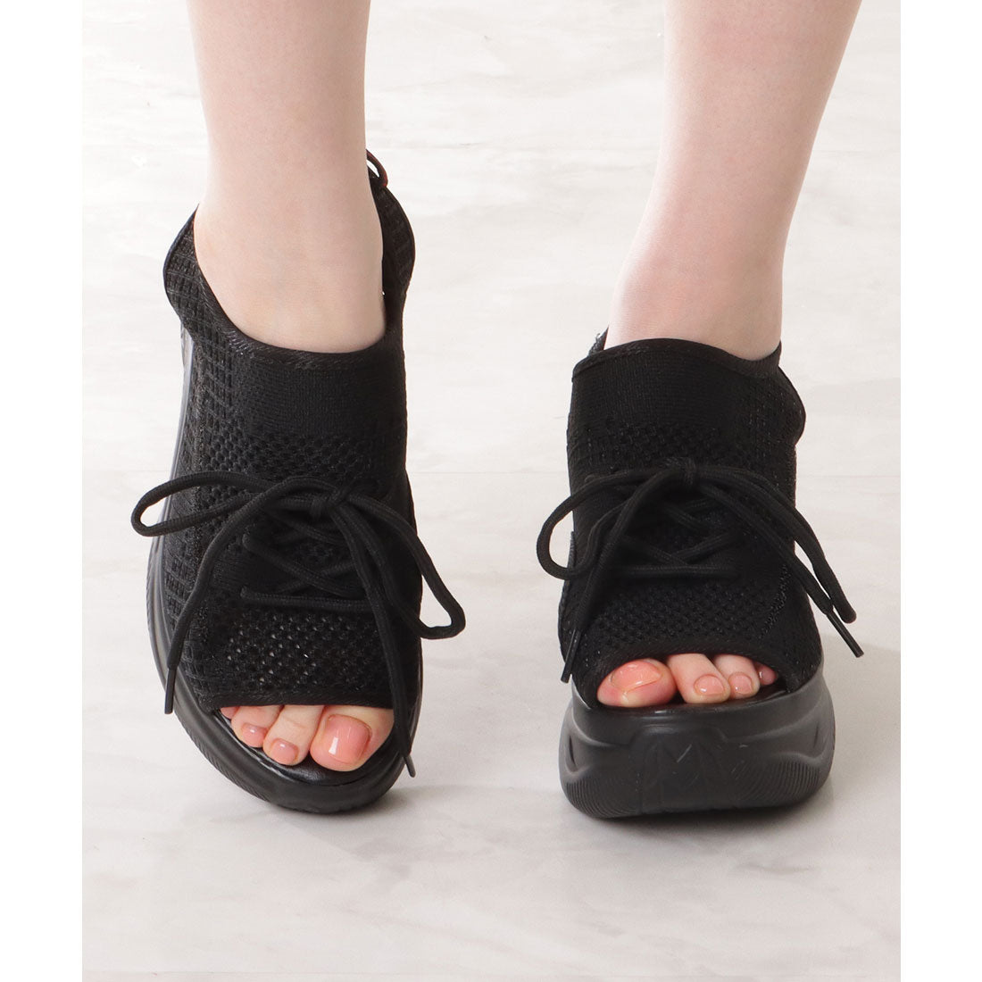 レースレディース Lace Ladies メッシュ レースアップ 厚底 スニーカー サンダル （ブラック） ブラック