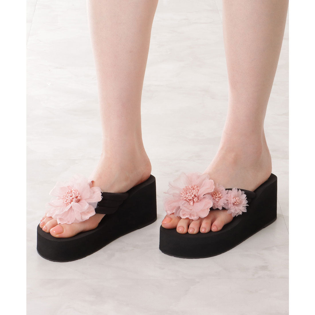 レースレディース Lace Ladies シアー フラワー 厚底 トング サンダル （ピンク） ピンク