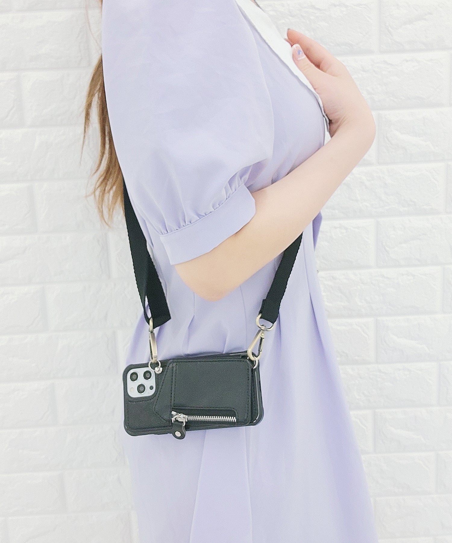レースレディース Lace Ladies ショルダーストラップ付多機能iPhoneケーススマホケース （ブラック） ブラック
