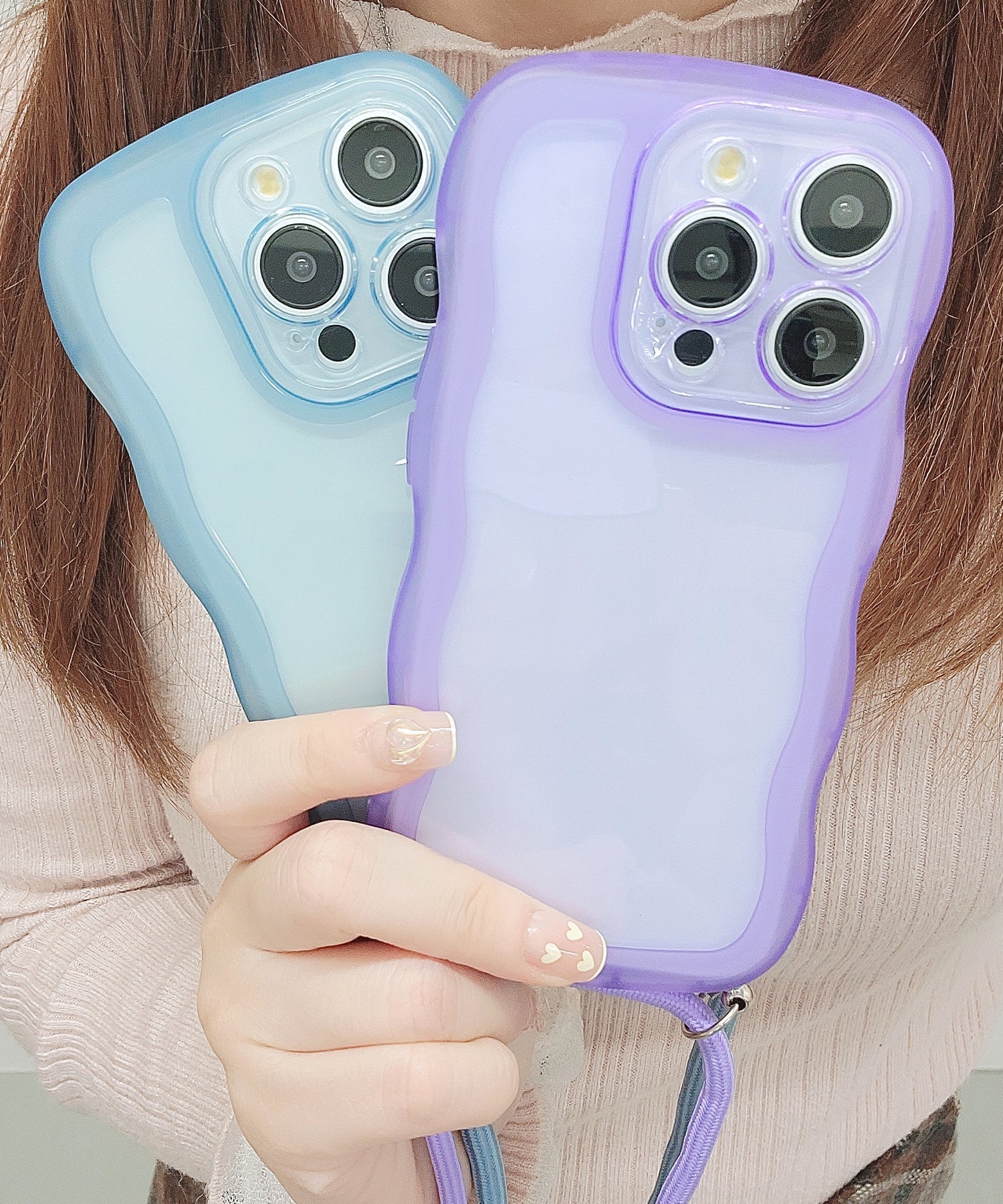 レースレディース Lace Ladies ストラップ付きクリアカラーウエーブシリコンiPhoneカバー （ブラック） ブラック