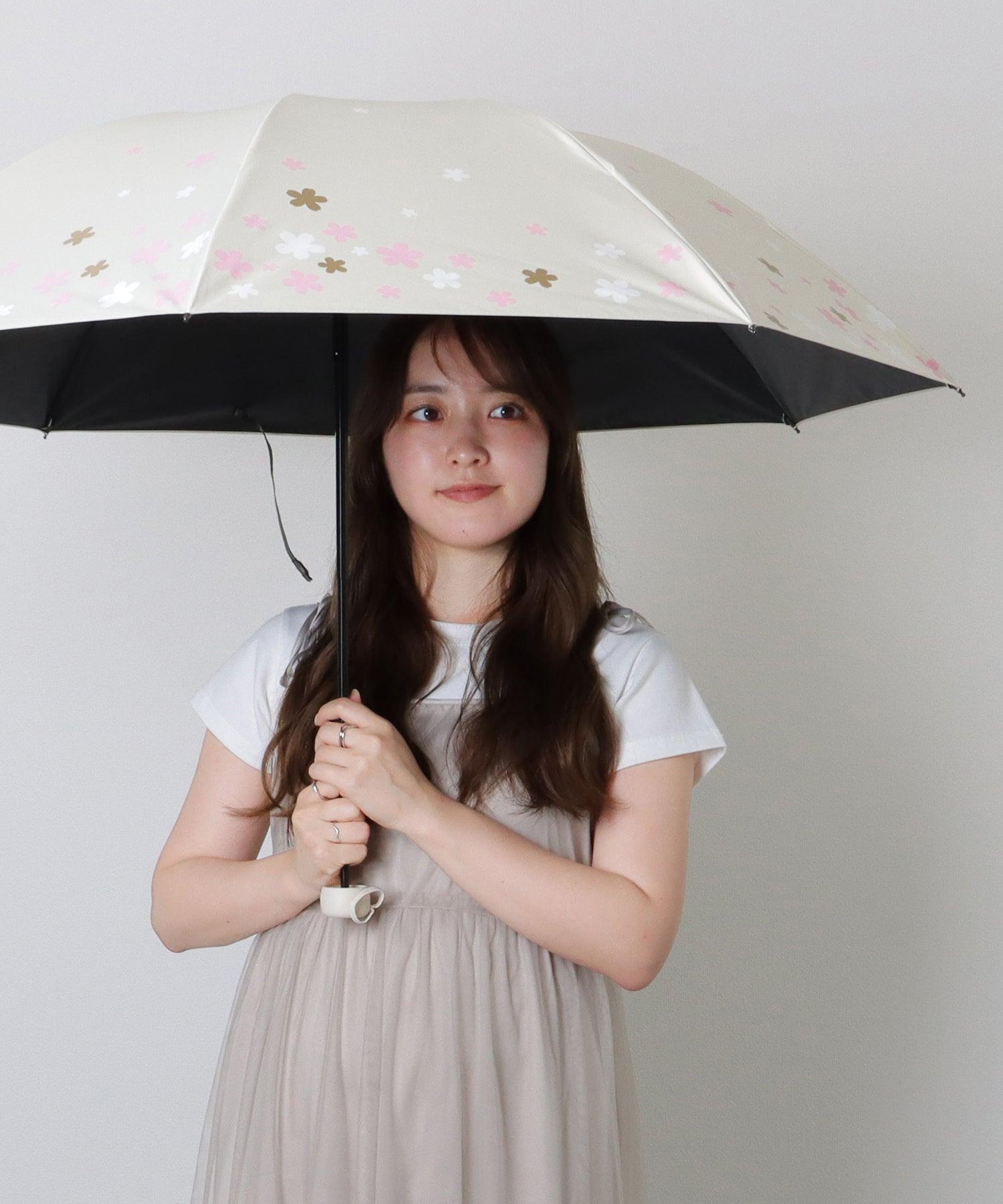 レースレディース Lace Ladies フラワー プリント 晴雨兼用 コンパクト 折りたたみ傘 （ベージュ） ベージュ