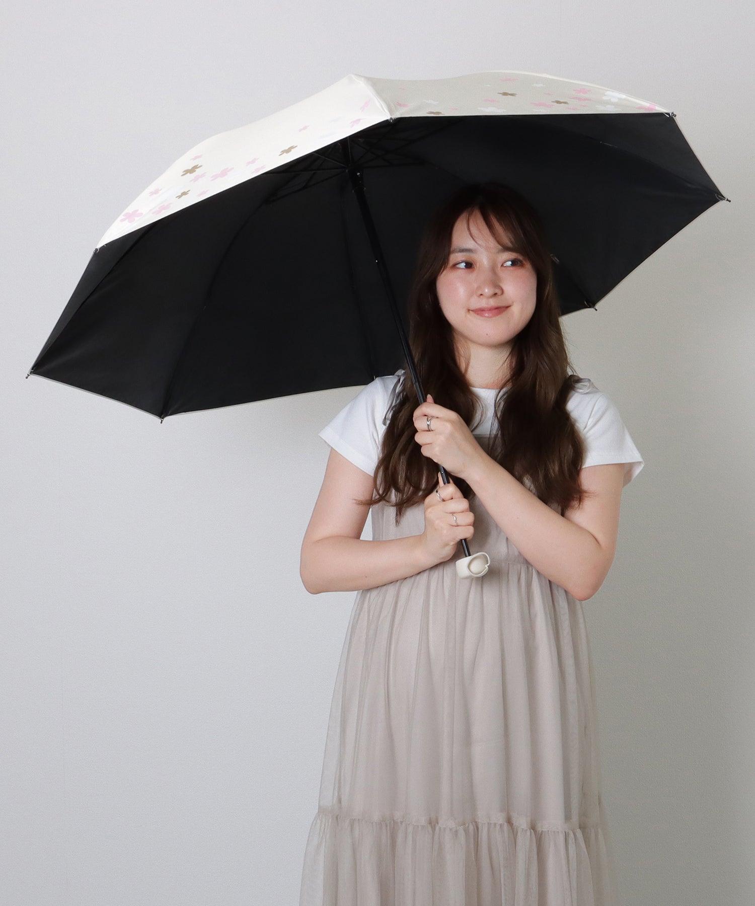 レースレディース Lace Ladies フラワー プリント 晴雨兼用 コンパクト 折りたたみ傘 （ベージュ） ベージュ