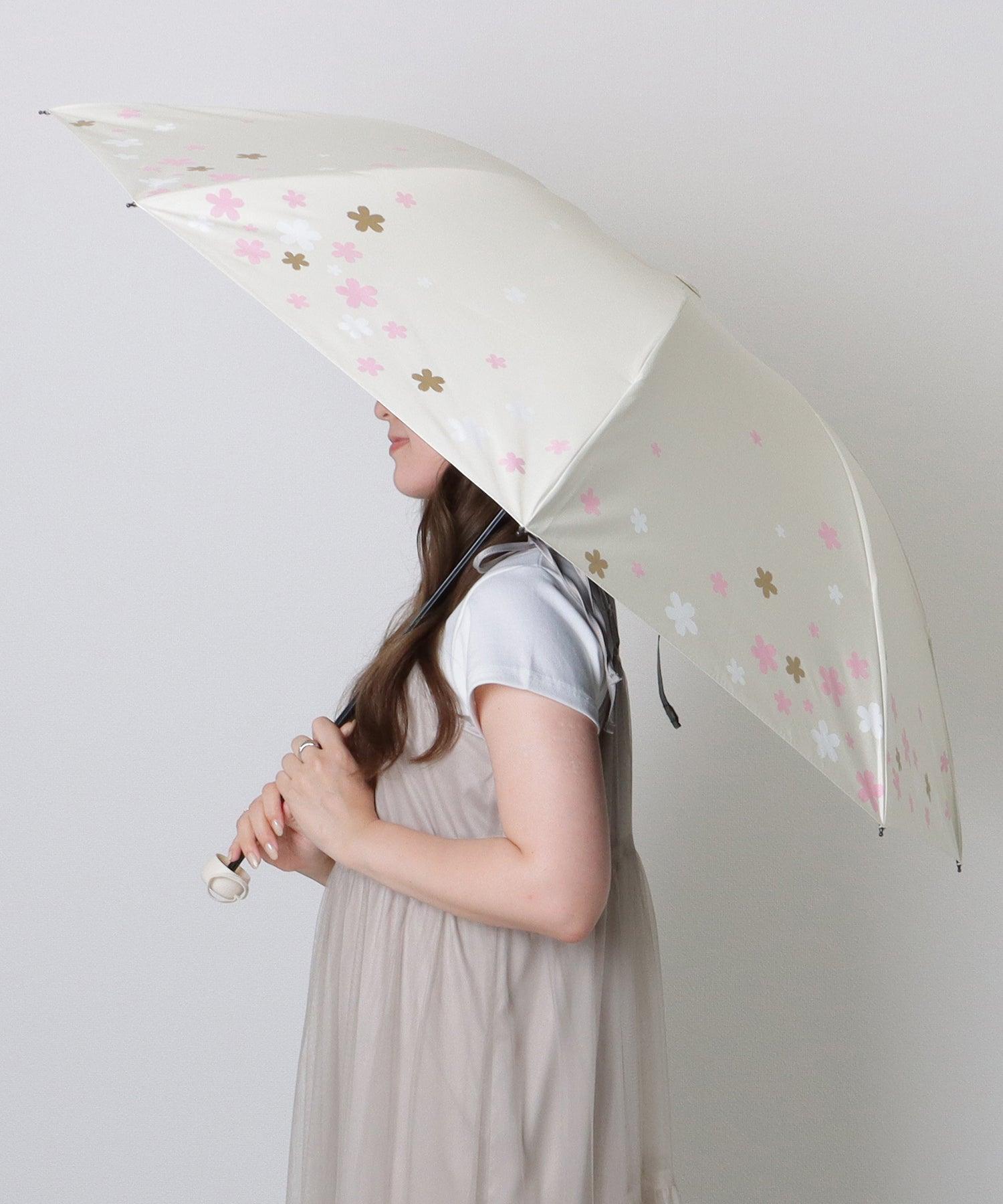 レースレディース Lace Ladies フラワー プリント 晴雨兼用 コンパクト 折りたたみ傘 （ベージュ） ベージュ