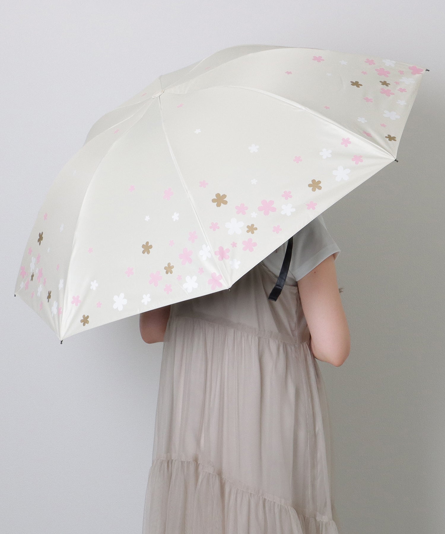 レースレディース Lace Ladies フラワー プリント 晴雨兼用 コンパクト 折りたたみ傘 （ベージュ） ベージュ