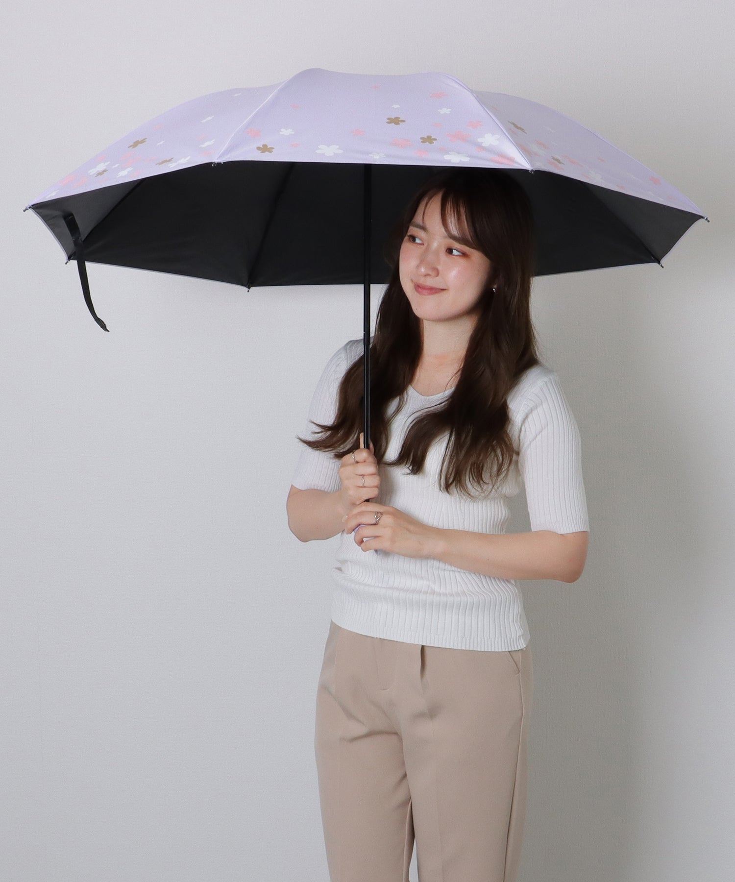 レースレディース Lace Ladies フラワー プリント 晴雨兼用 コンパクト 折りたたみ傘 （ベージュ） ベージュ