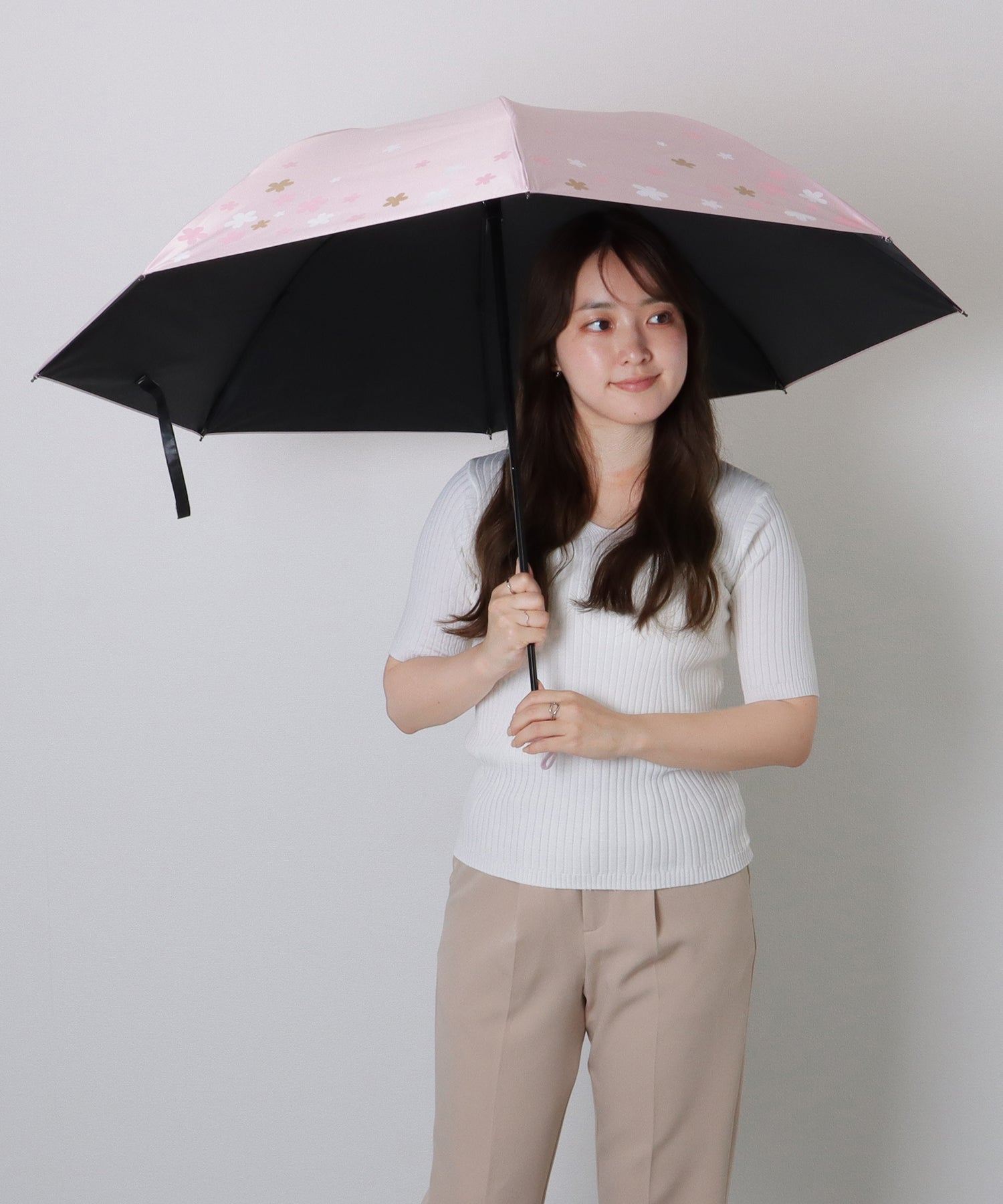 レースレディース Lace Ladies フラワー プリント 晴雨兼用 コンパクト 折りたたみ傘 （ベージュ） ベージュ