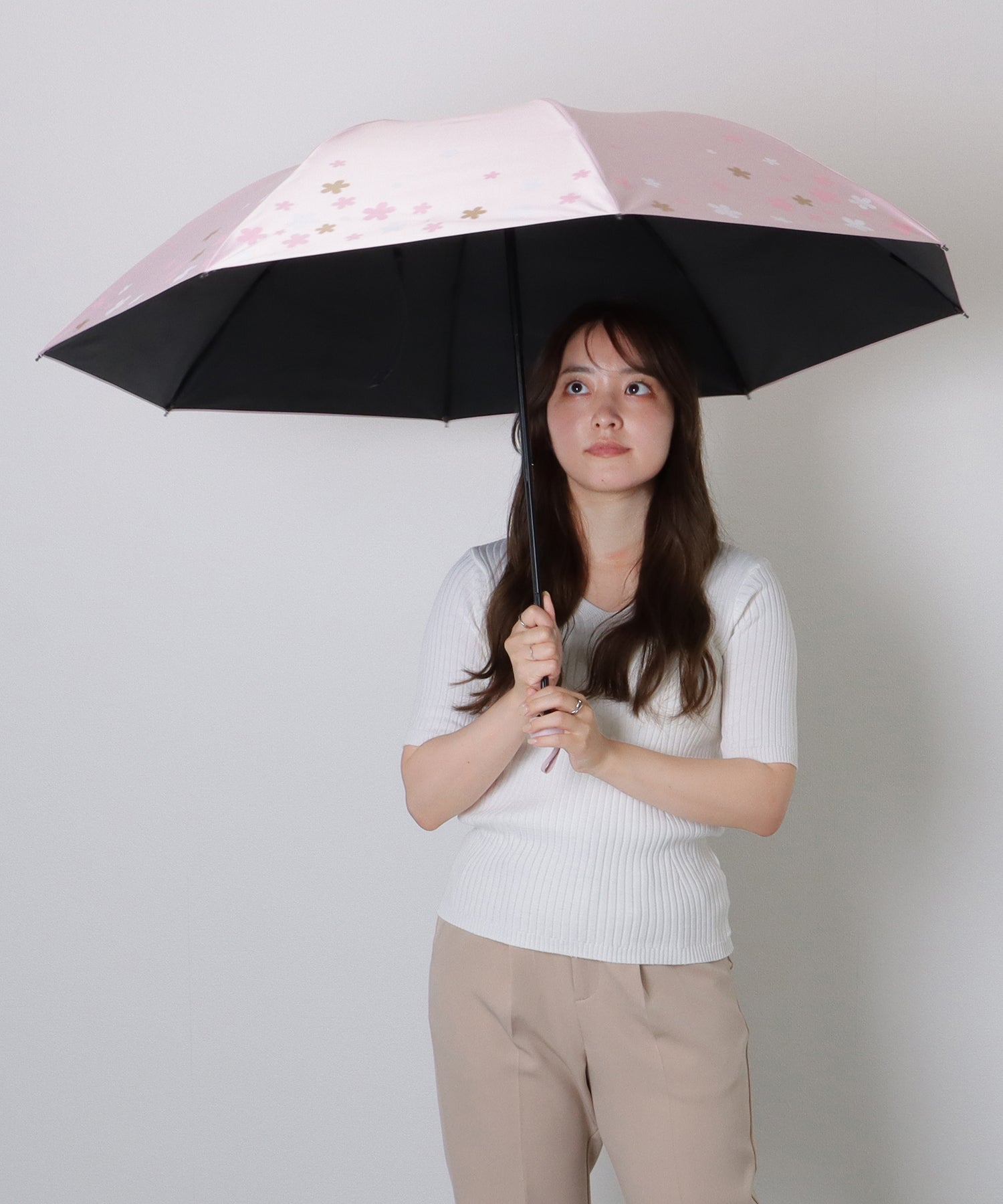 レースレディース Lace Ladies フラワー プリント 晴雨兼用 コンパクト 折りたたみ傘 （ベージュ） ベージュ