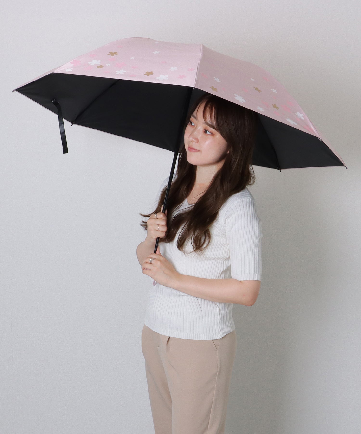 レースレディース Lace Ladies フラワー プリント 晴雨兼用 コンパクト 折りたたみ傘 （ベージュ） ベージュ