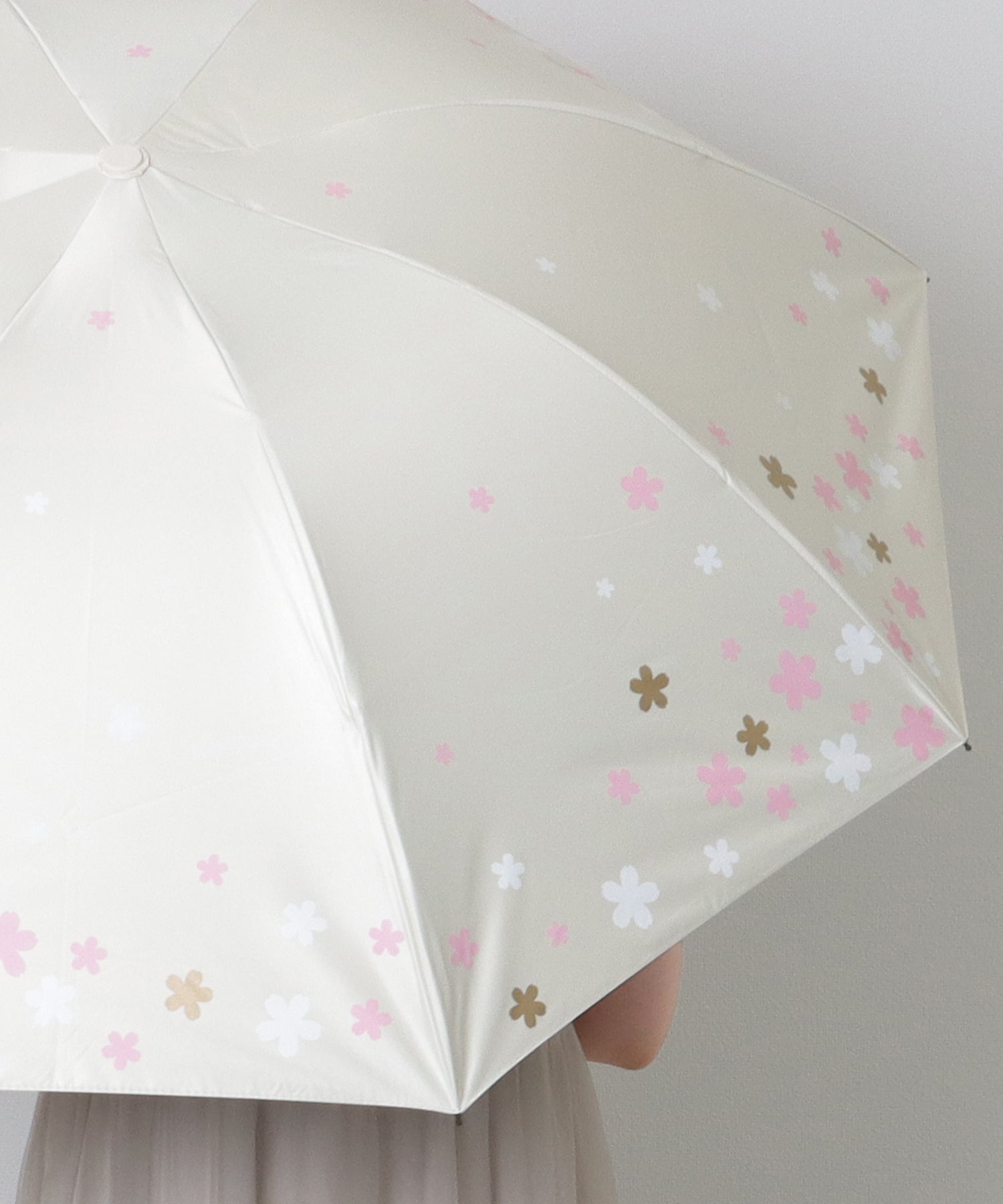 レースレディース Lace Ladies フラワー プリント 晴雨兼用 コンパクト 折りたたみ傘 （ベージュ） ベージュ