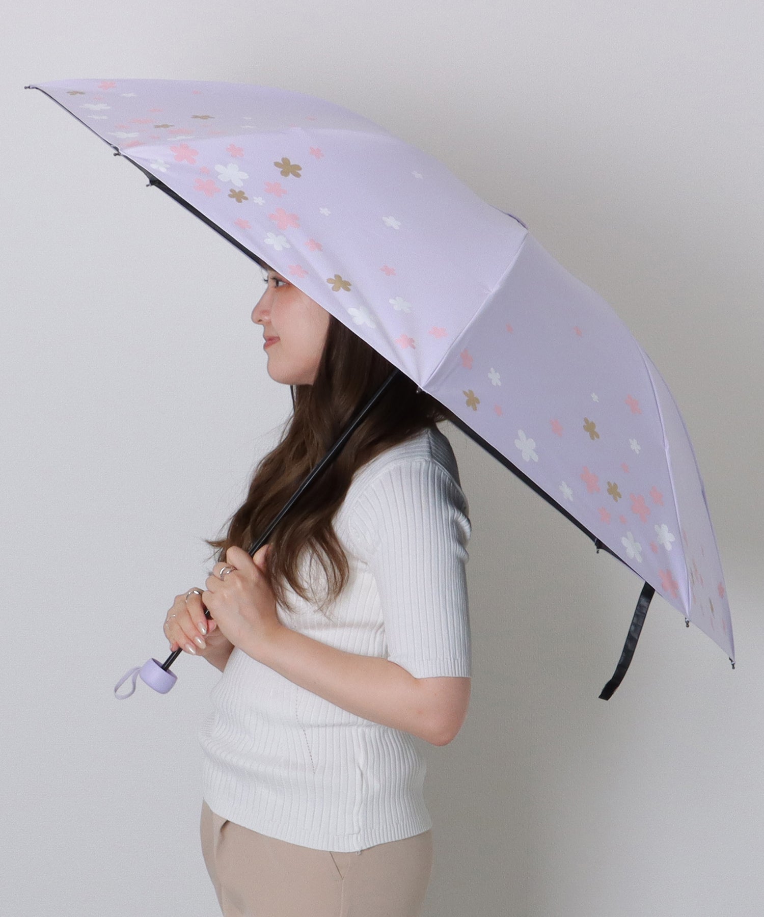 レースレディース Lace Ladies フラワー プリント 晴雨兼用 コンパクト 折りたたみ傘 （ラベンダー） ラベンダー