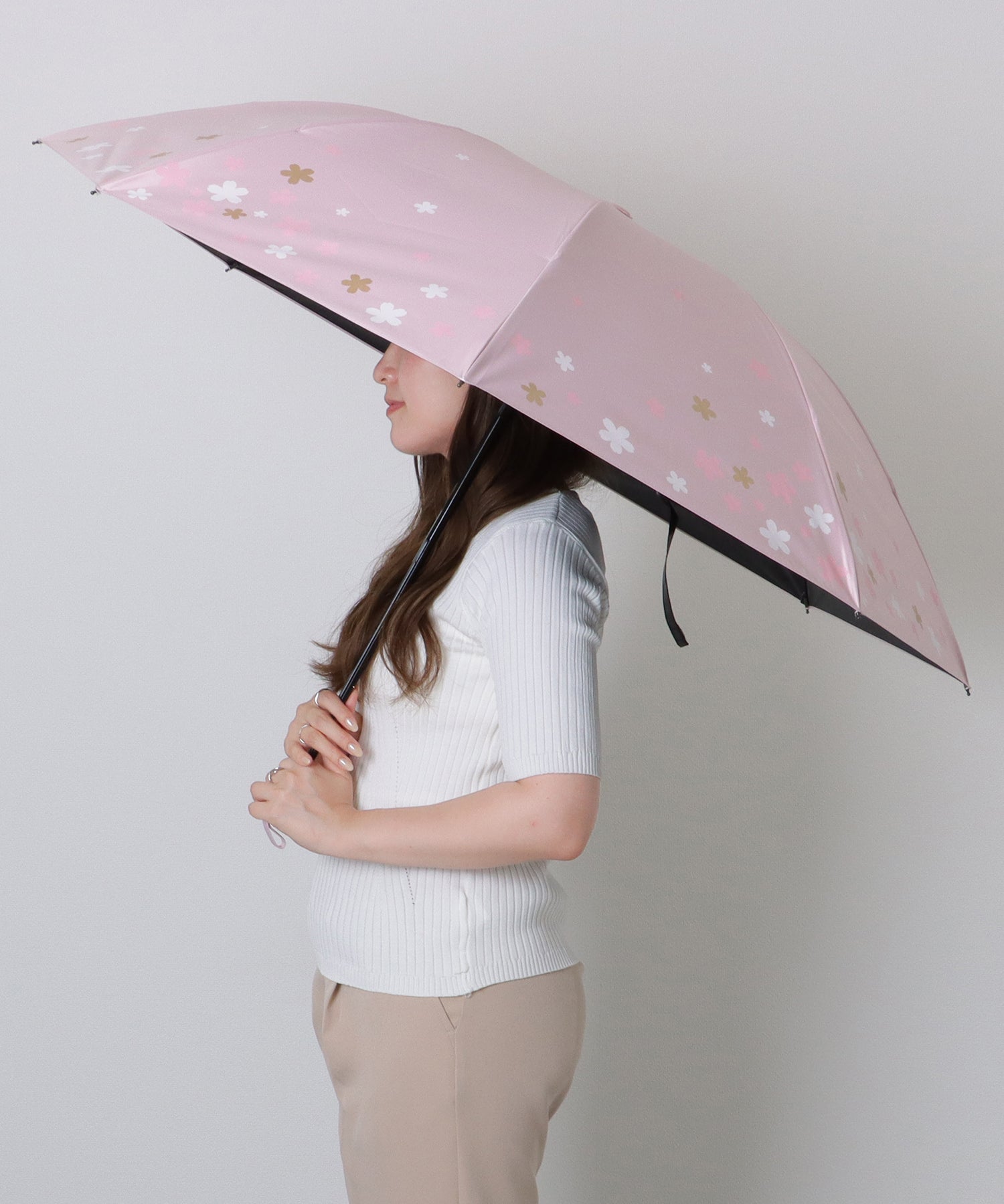 レースレディース Lace Ladies フラワー プリント 晴雨兼用 コンパクト 折りたたみ傘 （ピンク） ピンク