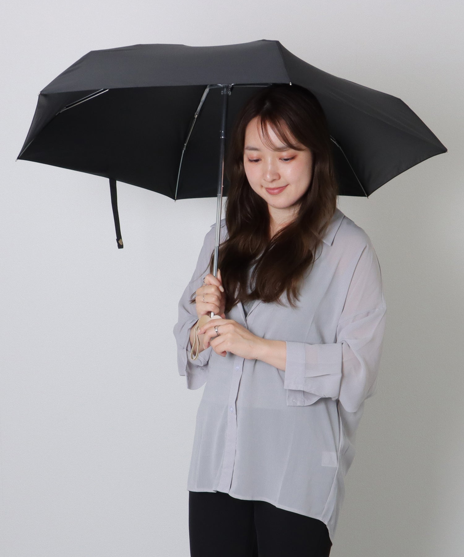 レースレディース Lace Ladies ソリッドカラー ハート ハンドル 晴雨兼用 折りたたみ傘 （ブルー） ブルー