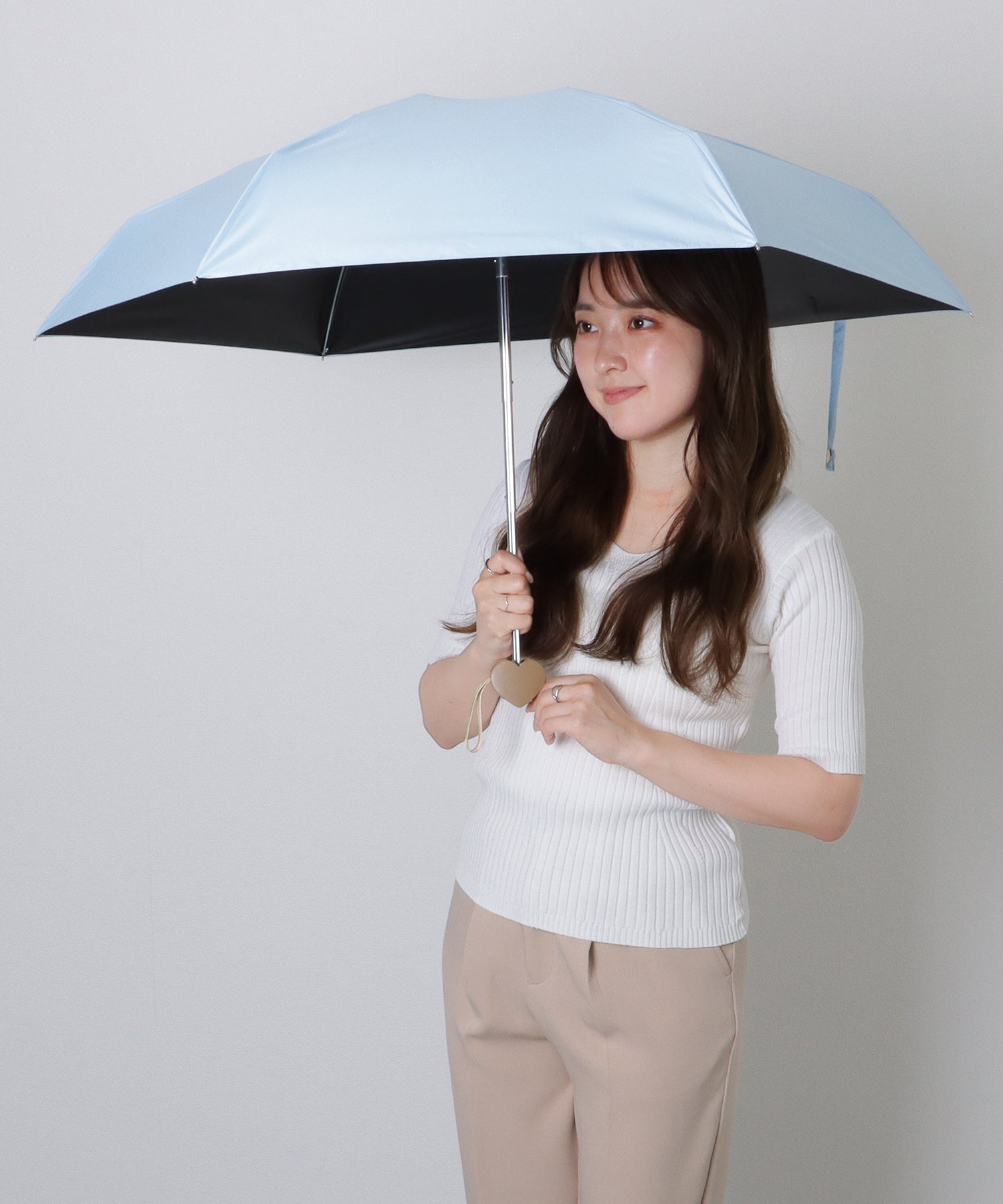 レースレディース Lace Ladies ソリッドカラー ハート ハンドル 晴雨兼用 折りたたみ傘 （ブルー） ブルー
