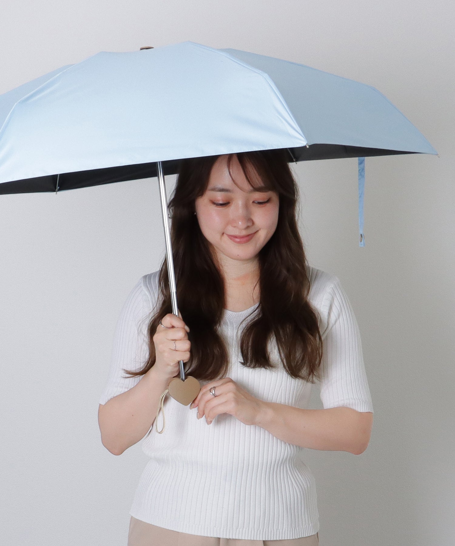 レースレディース Lace Ladies ソリッドカラー ハート ハンドル 晴雨兼用 折りたたみ傘 （ブルー） ブルー