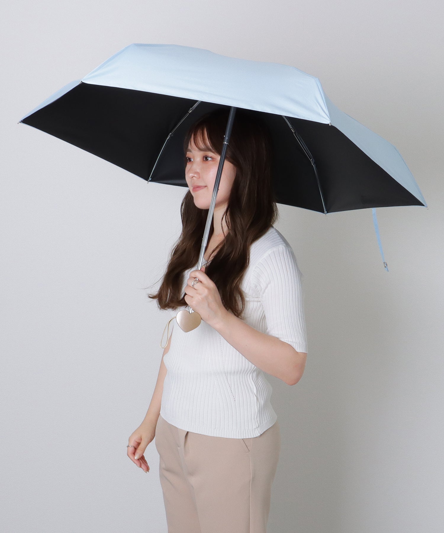 レースレディース Lace Ladies ソリッドカラー ハート ハンドル 晴雨兼用 折りたたみ傘 （ブルー） ブルー