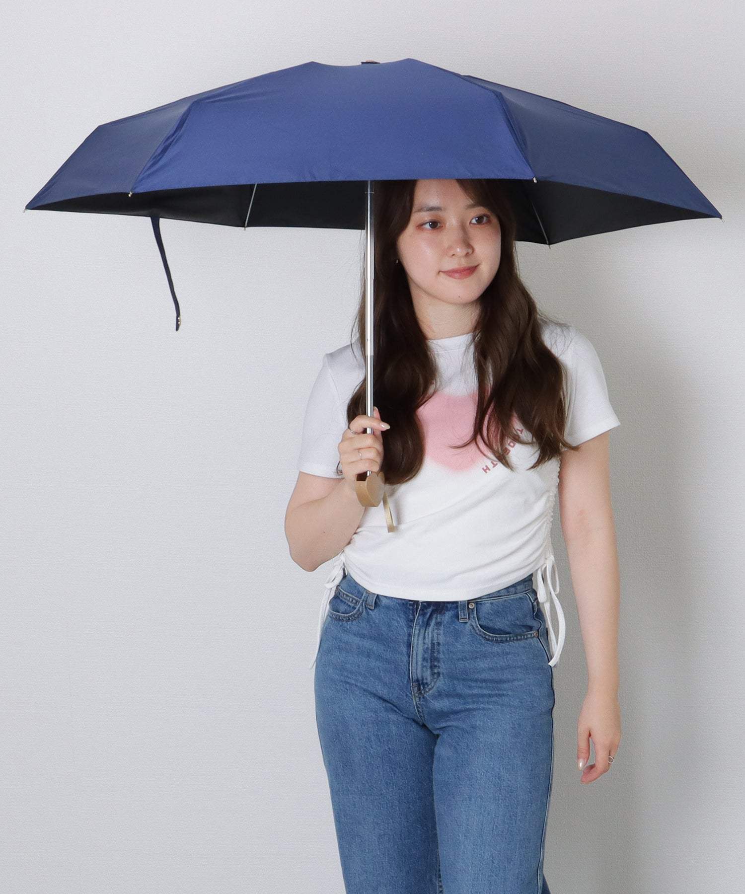 レースレディース Lace Ladies ソリッドカラー ハート ハンドル 晴雨兼用 折りたたみ傘 （ブルー） ブルー