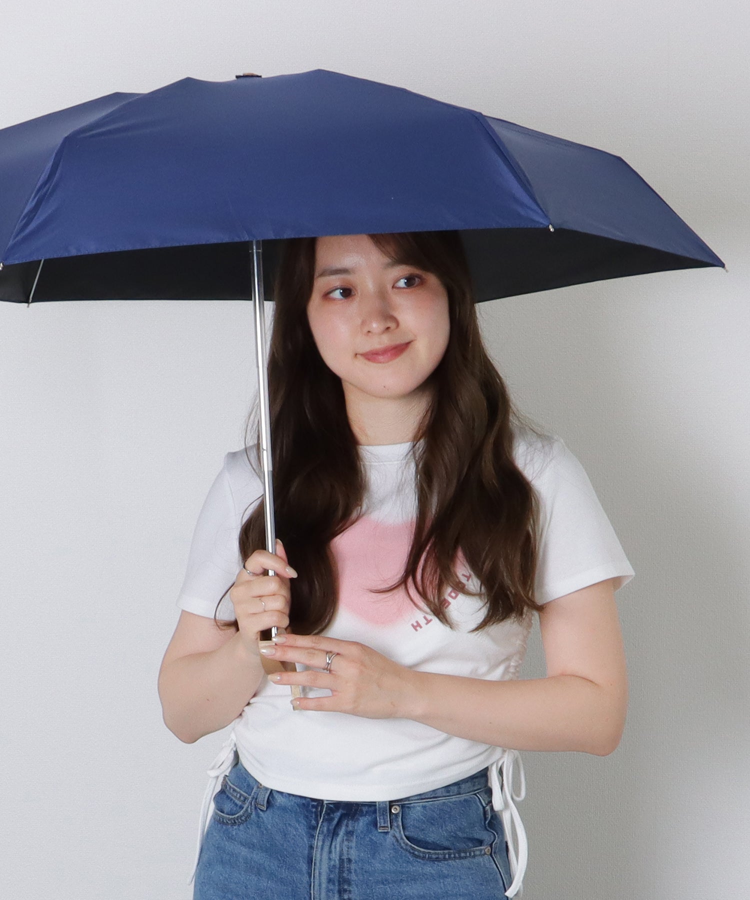 レースレディース Lace Ladies ソリッドカラー ハート ハンドル 晴雨兼用 折りたたみ傘 （ブルー） ブルー