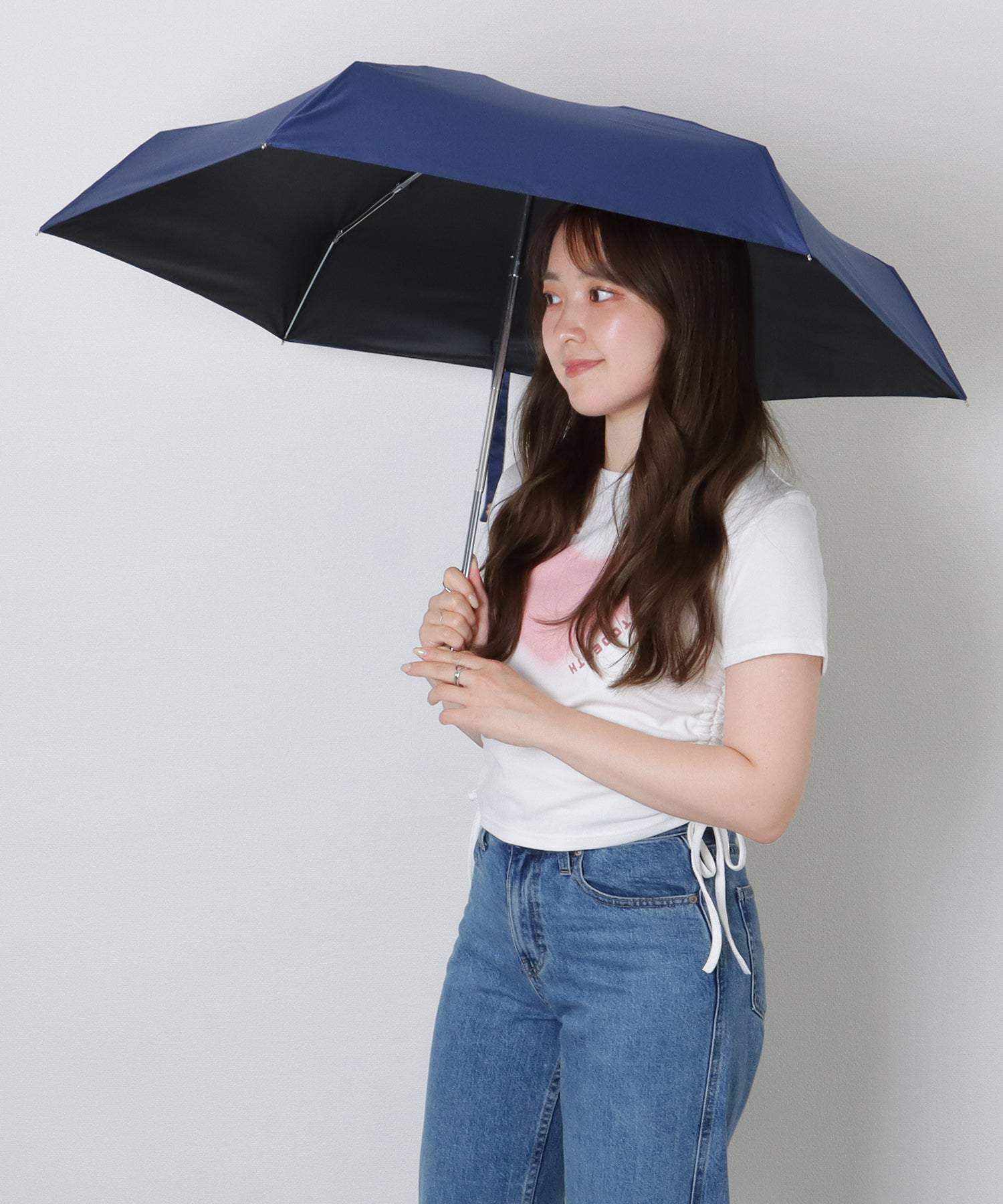 レースレディース Lace Ladies ソリッドカラー ハート ハンドル 晴雨兼用 折りたたみ傘 （ブルー） ブルー
