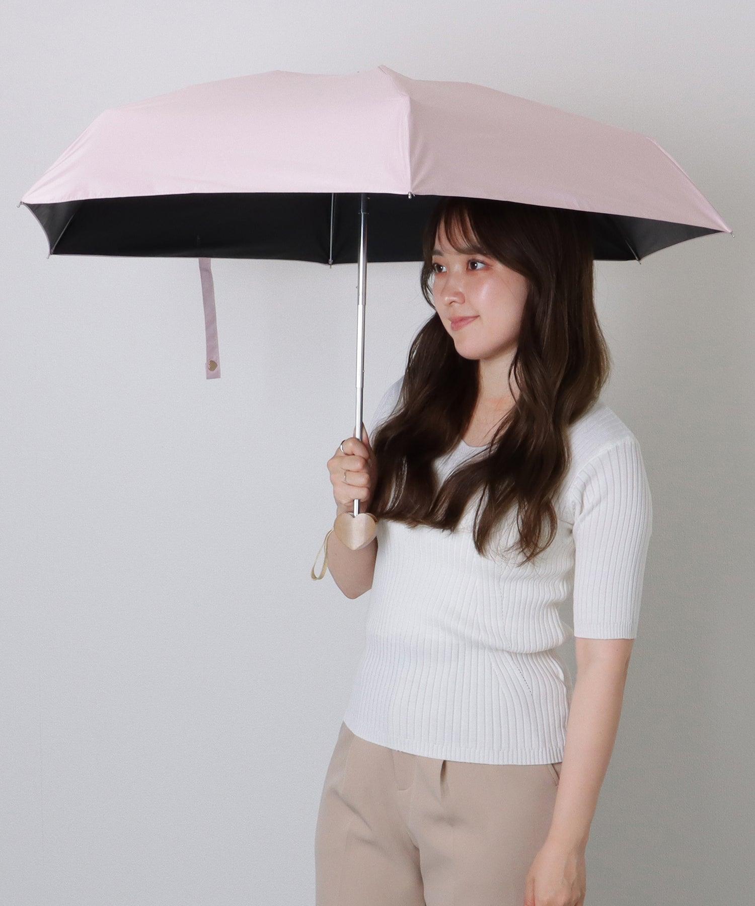 レースレディース Lace Ladies ソリッドカラー ハート ハンドル 晴雨兼用 折りたたみ傘 （ブルー） ブルー